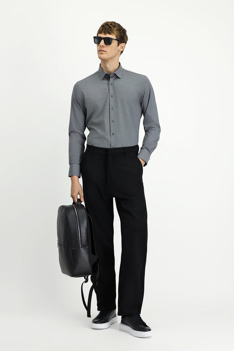 Medium Anthracite Long Sleeve Slim Fit Cotton Shirt