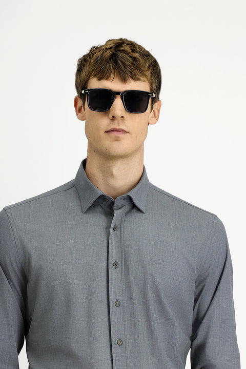 Medium Anthracite Long Sleeve Slim Fit Cotton Shirt