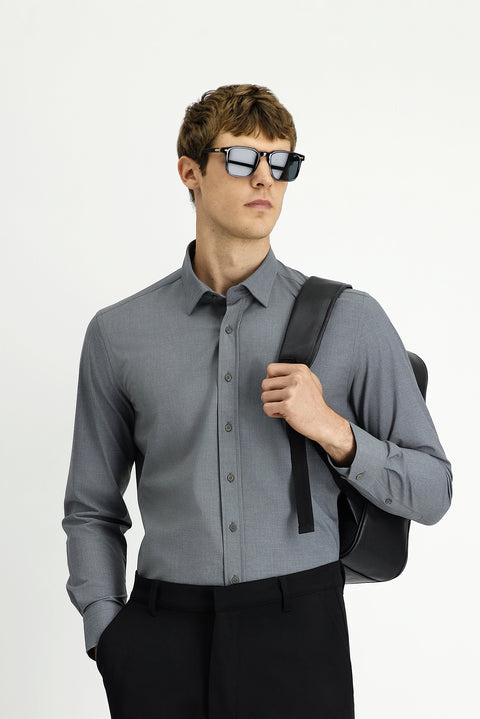 Medium Anthracite Long Sleeve Slim Fit Cotton Shirt