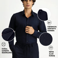 Koyu Lacivert Techno-Line Uzun Kol Slim Fit Dar Kesim Klasik Likralı Gömlek