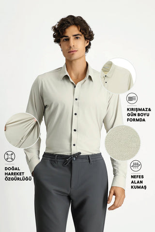  Taş Techno-Line Uzun Kol Slim Fit Dar Kesim Klasik Likralı Gömlek