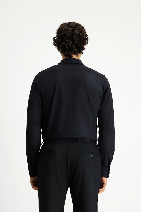 Siyah Techno-Line Uzun Kol Slim Fit Dar Kesim Klasik Likralı Gömlek