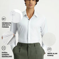 White Techno-Line Long Sleeve Slim Fit Classic Lycra Shirt