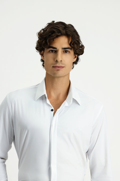 White Techno-Line Long Sleeve Slim Fit Classic Lycra Shirt