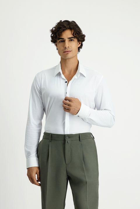 White Techno-Line Long Sleeve Slim Fit Classic Lycra Shirt