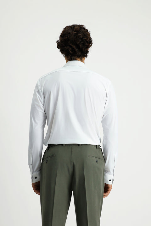 White Techno-Line Long Sleeve Slim Fit Classic Lycra Shirt