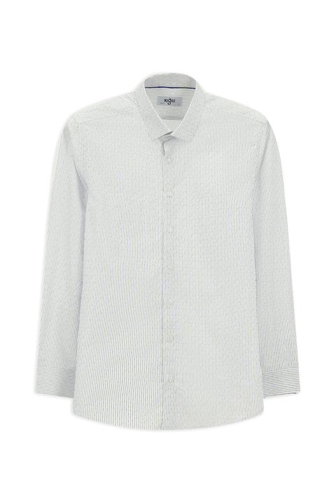 Dark Navy Long Sleeve Slim Fit Classic Striped Cotton Shirt