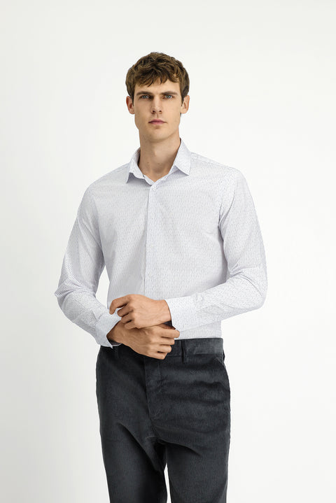Dark Navy Long Sleeve Slim Fit Classic Striped Cotton Shirt