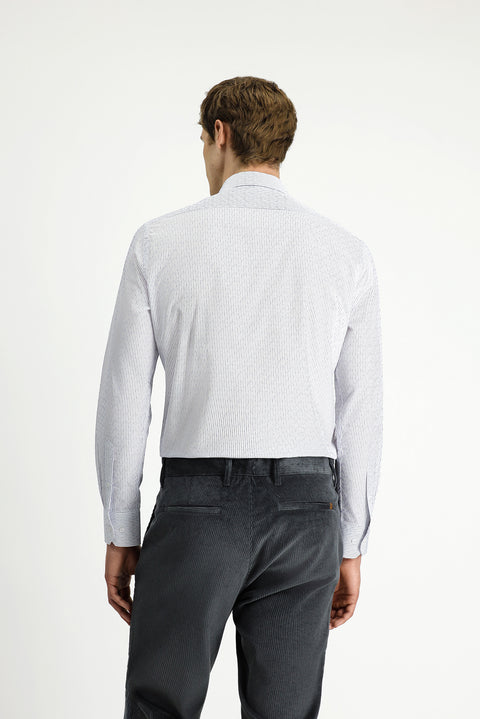 Dark Navy Long Sleeve Slim Fit Classic Striped Cotton Shirt