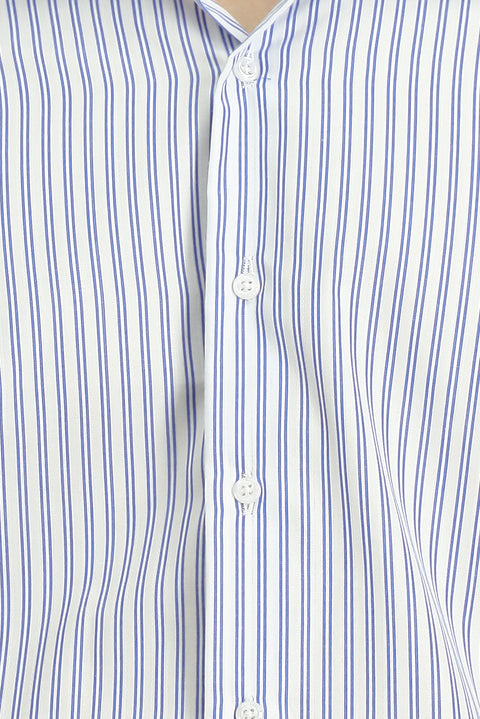 Mavi Uzun Kol Klasik Slim Fit Dar Kesim Pamuklu Kolay Ütülenebilir Çizgili Gömlek