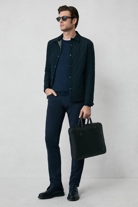 Dark Navy Snap-Button Quilted Seasonal Jacket