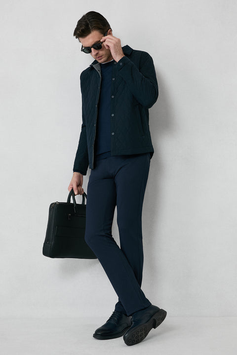 Dark Navy Snap-Button Quilted Seasonal Jacket