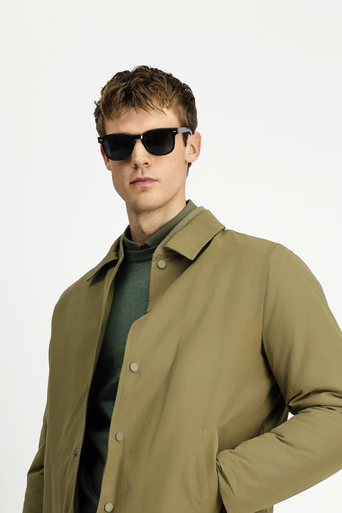 Light Khaki Snap-Button Quilted Seasonal Cotton Jacket