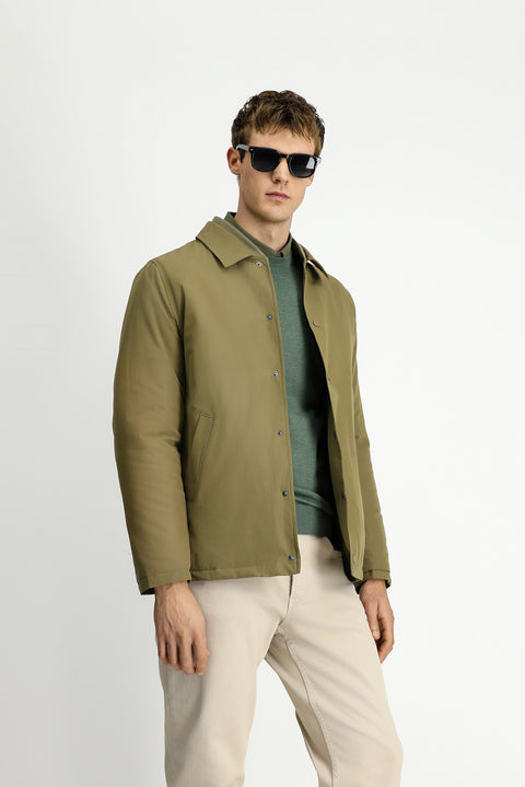 Light Khaki Snap-Button Quilted Seasonal Cotton Jacket