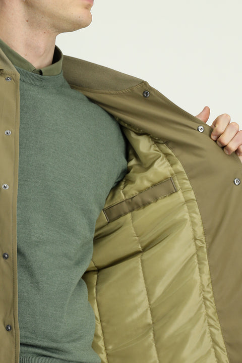Light Khaki Snap-Button Quilted Seasonal Cotton Jacket