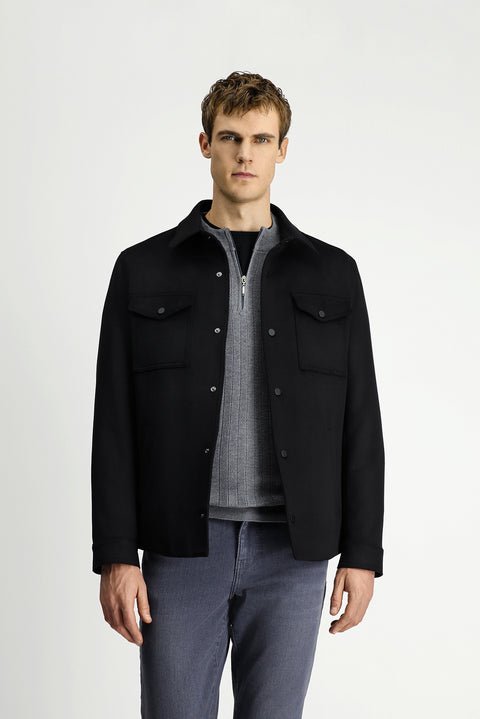 Black Snap Button Seasonal Cotton Jacket / Coat
