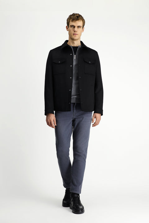 Black Snap Button Seasonal Cotton Jacket / Coat
