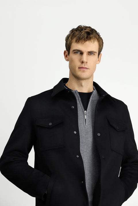 Black Snap Button Seasonal Cotton Jacket / Coat