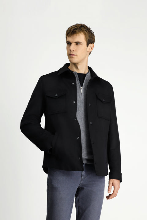 Black Snap Button Seasonal Cotton Jacket / Coat