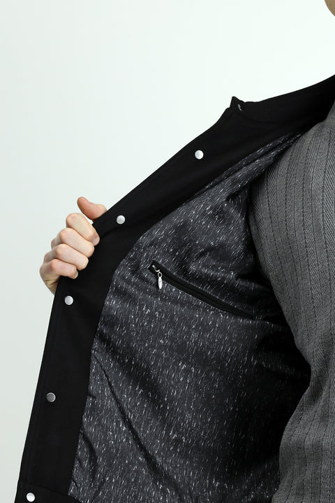 Black Snap Button Seasonal Cotton Jacket / Coat