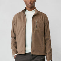 Medium Mink Sporty Stand Collar Zip-Up Suede Jacket / Coat