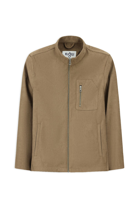 Medium Mink Sporty Stand Collar Zip-Up Suede Jacket / Coat