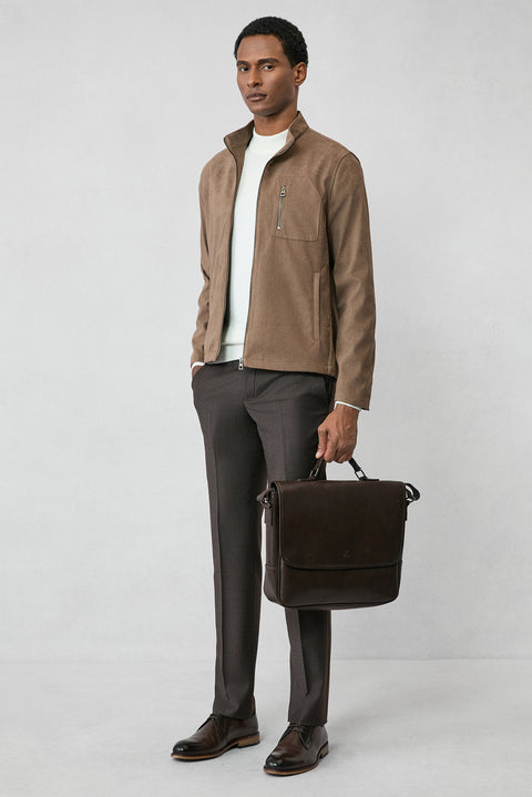 Medium Mink Sporty Stand Collar Zip-Up Suede Jacket / Coat