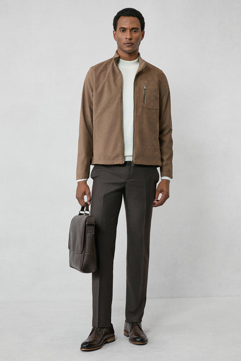 Medium Mink Sporty Stand Collar Zip-Up Suede Jacket / Coat