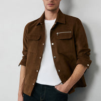 Light Brown Suede Jacket/Coat with Pockets and Snap Button Closure