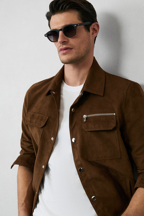 Light Brown Suede Jacket/Coat with Pockets and Snap Button Closure