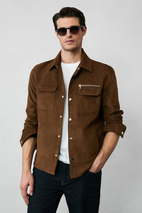 Light Brown Suede Jacket/Coat with Pockets and Snap Button Closure