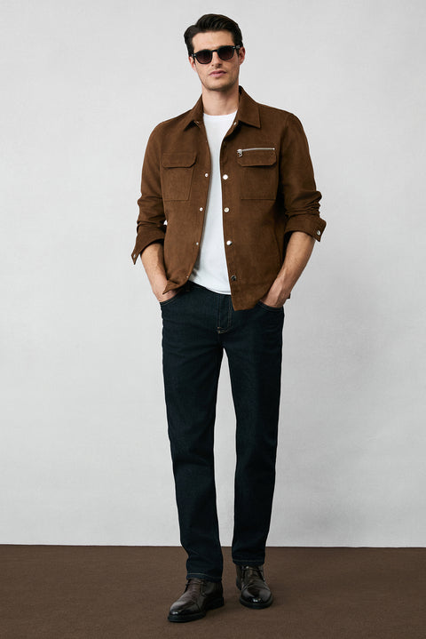 Light Brown Suede Jacket/Coat with Pockets and Snap Button Closure