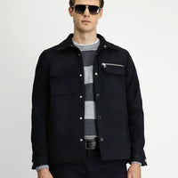 Medium Anthracite Suede Jacket/Coat with Pockets and Snap Button Closure