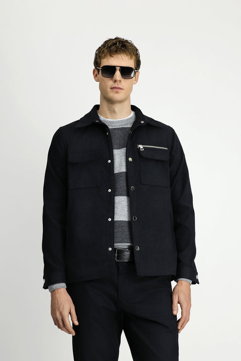 Medium Anthracite Suede Jacket/Coat with Pockets and Snap Button Closure