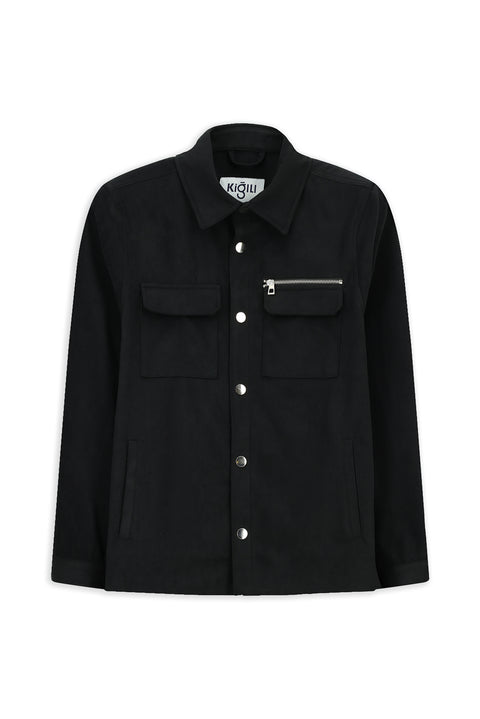 Medium Anthracite Suede Jacket/Coat with Pockets and Snap Button Closure