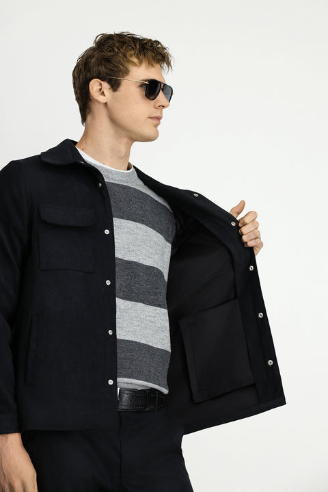 Medium Anthracite Suede Jacket/Coat with Pockets and Snap Button Closure