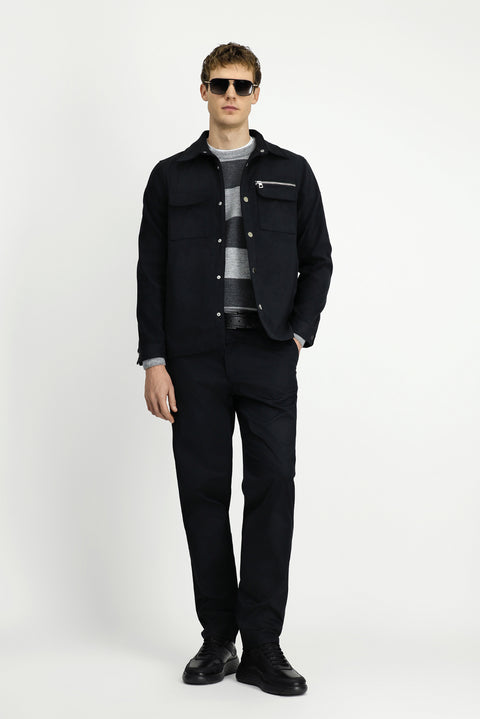 Medium Anthracite Suede Jacket/Coat with Pockets and Snap Button Closure