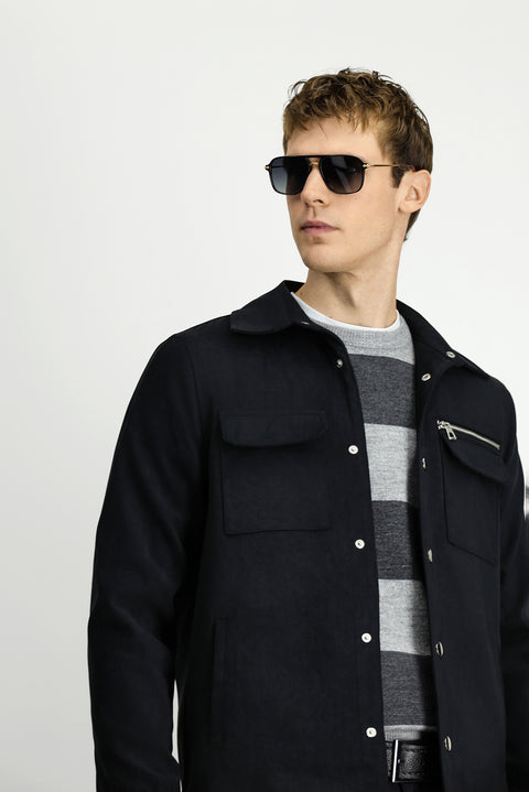Medium Anthracite Suede Jacket/Coat with Pockets and Snap Button Closure