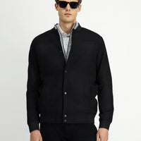 Black Slim Fit Narrow Cut Lycra Snap Button Pocket Bomber Jacket