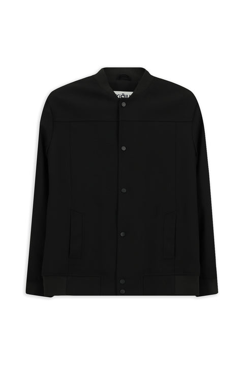 Black Slim Fit Narrow Cut Lycra Snap Button Pocket Bomber Jacket