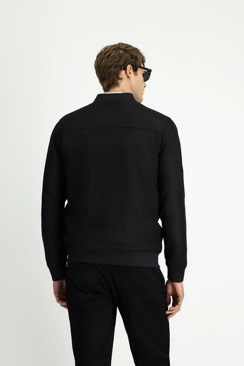Black Slim Fit Narrow Cut Lycra Snap Button Pocket Bomber Jacket