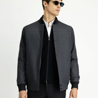 Orta Füme Slim Fit Dar Kesim Likralı Çıtçıtlı Cepli Bomber Ceket Mont