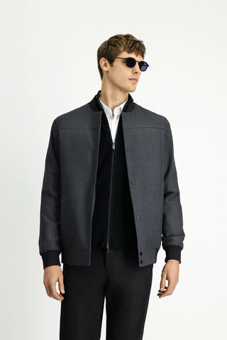  Orta Füme Slim Fit Dar Kesim Likralı Çıtçıtlı Cepli Bomber Ceket Mont