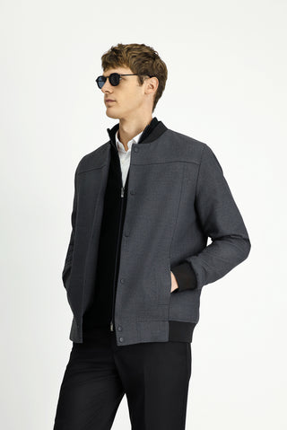  Orta Füme Slim Fit Dar Kesim Likralı Çıtçıtlı Cepli Bomber Ceket Mont