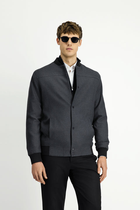 Orta Füme Slim Fit Dar Kesim Likralı Çıtçıtlı Cepli Bomber Ceket Mont