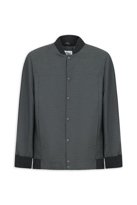 Dark Gray Slim Fit Narrow Cut Lycra Snap Button Pocket Bomber Jacket