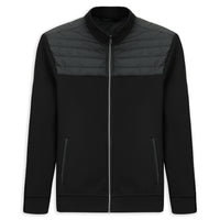 Black Stand-Up Collar Zip-Up Quilted Knit Jacket