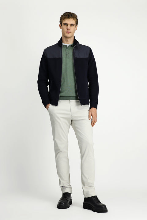 Dark Navy Blue Stand-Up Collar Scuba Detail Zip-Up Knitted Jacket