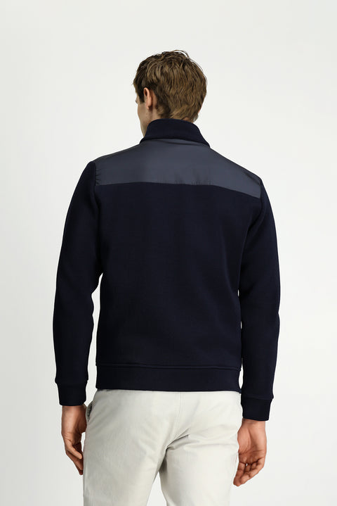Dark Navy Blue Stand-Up Collar Scuba Detail Zip-Up Knitted Jacket
