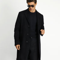 Black Wool Classic Patterned Coat